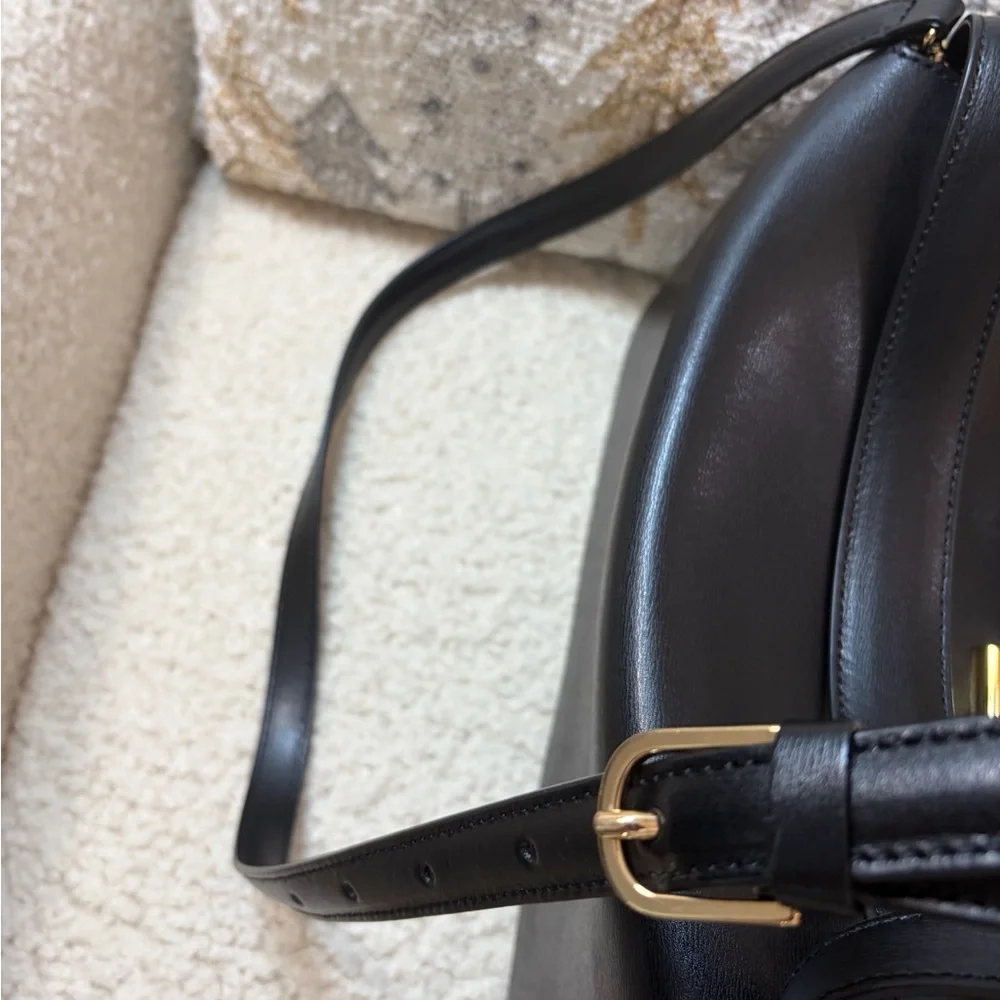 Toteme Black Leather T-Lock Shoulder Bag with Gold Hardware, with top handle